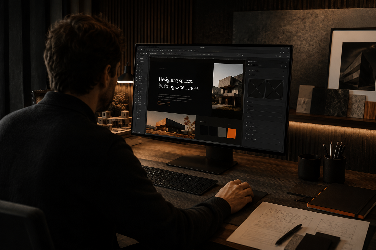 Website designer working at a professional desktop computer